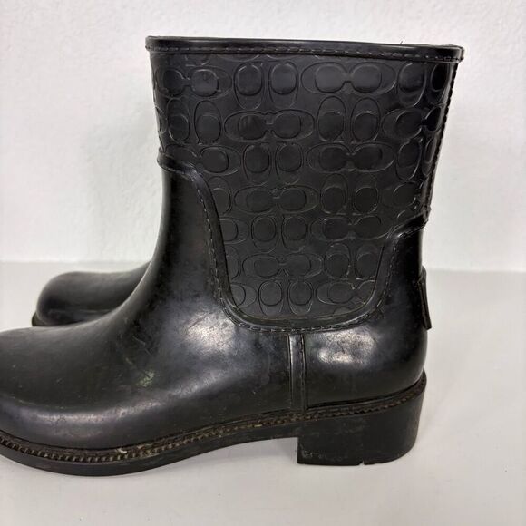 Coach Black Monogram Mid Calf Pull On Rain Boots Women's Size 5 - Picture 2 of 12